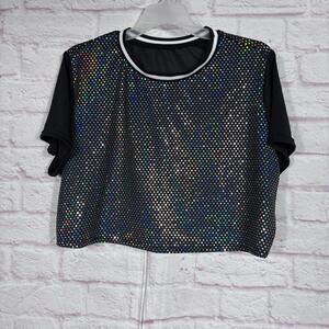 Weissman XL Black Holographic Sequin Crop Top